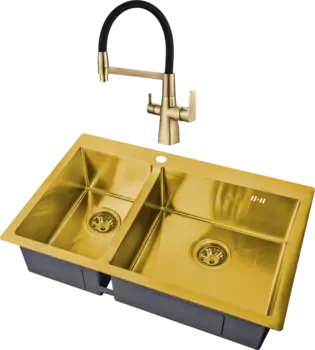 Комплект Мойка кухонная Steel Hammer SH 78-2-51-R BRONZE бронза + Смеситель SH 818-6 BRONZE