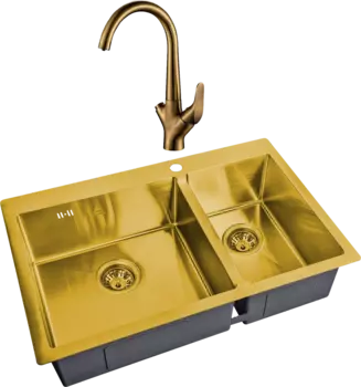 Комплект Мойка кухонная Steel Hammer SH 78-2-51-L BRONZE бронза + Смеситель SH 815 BRONZE