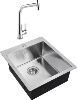 Комплект Мойка кухонная Steel Hammer + Смеситель MEGA Life MG-TK09 хром