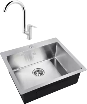 Комплект Мойка кухонная Steel Hammer + Смеситель MEGA Snow MG-SH03 хром