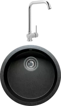 Комплект Мойка кухонная Tolero Classic R-104 уголь + Смеситель MEGA Didim MG-CM107 хром