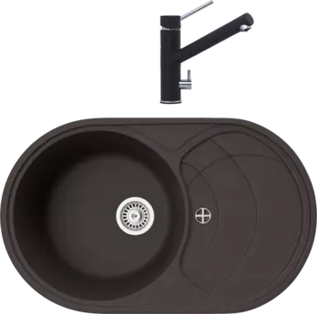 Комплект Мойка кухонная TopZero Alla 780.500-93 Chocolate + Смеситель Leonardo chocolate 93