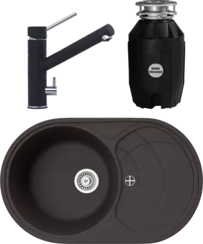 Комплект Мойка кухонная TopZero Alla 780.500-93 Chocolate + Смеситель Leonardo chocolate 93 + Измельчитель Bone Crusher BC 810-AS MSI-677546