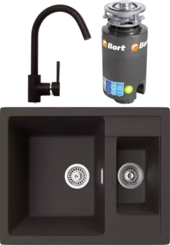 Комплект Мойка кухонная TopZero Madonna 615.500 15-93 Chocolate + Смеситель Romeo chocolate 93 + Измельчитель Bort Titan 4000 MSI-677901