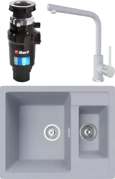 Комплект Мойка кухонная TopZero Madonna 615.500 15-49 Titan + Смеситель Donald titan 49 + Измельчитель Bort Master Eco MSI-677866
