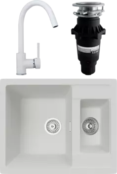 Комплект Мойка кухонная TopZero Madonna 615.500 15-07 Ice + Смеситель Romeo ice 07 + Измельчитель Bone Crusher BC 810-SL Slim Line MSI-677657