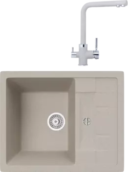 Комплект Мойка кухонная TopZero Scarlett 615.500-58 Beach + Смеситель Alphons beach 58