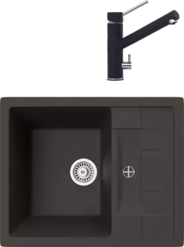 Комплект Мойка кухонная TopZero Scarlett 615.500-93 Chocolate + Смеситель Leonardo chocolate 93