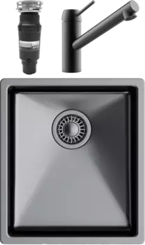 Комплект Мойка кухонная TopZero TNL ColorX 340 TITAN титан + Смеситель Matto титан + Измельчитель Bone Crusher BC 910-SL-Slim Line