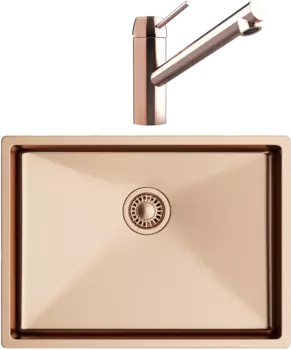 Комплект Мойка кухонная TopZero TNL ColorX 550 GOLD ROSE медь + Смеситель Matto медь
