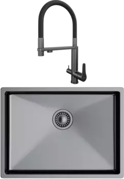 Комплект Мойка кухонная TopZero TNL ColorX TNL 550 TITAN титан + Смеситель TPZ 305 титан