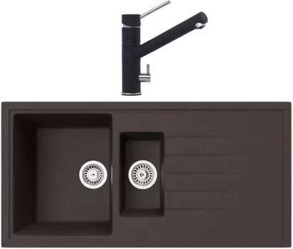 Комплект Мойка кухонная TopZero TopGran Cindy 1000.500 15-93 chocolate 93 + Смеситель Leonardo chocolate 93
