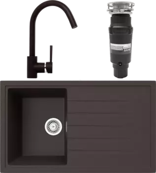 Комплект Мойка кухонная TopZero TopGran Claudia 860.500-93 chocolate 93 + Смеситель Romeo chocolate 93 + Измельчитель Bone Crusher BC 910-SL-Slim Line MSI-677699