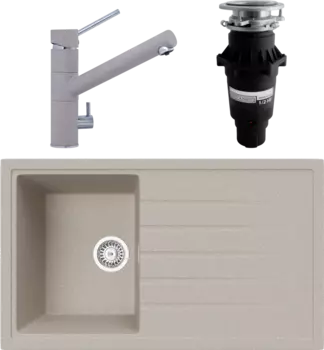 Комплект Мойка кухонная TopZero TopGran Claudia 860.500-58 beach 58 + Смеситель Leonardo beach 58 + Измельчитель Bone Crusher BC 810-SL Slim Line MSI-677659
