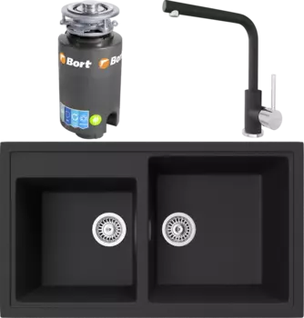 Комплект Мойка кухонная TopZero TopGran Demi 860.500 20-10 cosmos 10 + Смеситель Donald cosmos 10 + Измельчитель Bort Titan 4000 MSI-677903