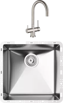 Комплект Мойка кухонная TopZero TZ RS 400 нержавеющая сталь + Смеситель TPZ 302 нержавеющая сталь