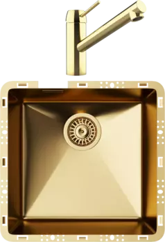 Комплект Мойка кухонная TopZero TZ RS 400 золото + Смеситель Matto золото
