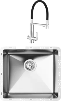 Комплект Мойка кухонная TopZero TZ RS 451 нержавеющая сталь + Смеситель TPZ 305 нержавеющая сталь