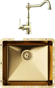 Комплект Мойка кухонная TopZero TZ RS 451 золото + Смеситель Rubato золото