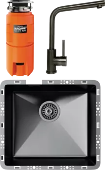 Комплект Мойка кухонная TopZero TZ RS 451 титан + Смеситель TPZ 201 титан + Измельчитель Omoikiri Nagare slim 900
