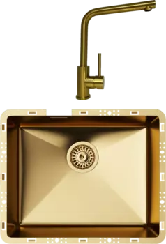 Комплект Мойка кухонная TopZero TZ RS 500 золото + Смеситель TPZ 201 золото