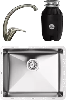 Комплект Мойка кухонная TopZero TZ RS 500 нержавеющая сталь + Смеситель WIX 202 нержавеющая сталь + Измельчитель Bone Crusher BC 810-AS MSI-677554