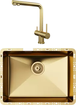 Комплект Мойка кухонная TopZero TZ RS 550 золото + Смеситель TPZ 301 золото