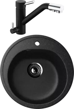 Комплект Мойка кухонная Ulgran U-101 -308 черная + Смеситель для кухни Domaci Солерно DC-3008 морион