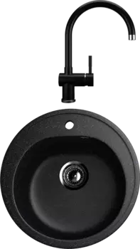 Комплект Мойка кухонная Ulgran U-101 -308 черная + Смеситель U-021 ультра-черный