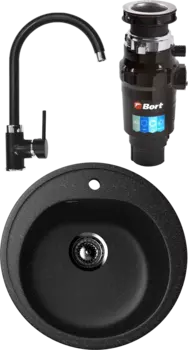 Комплект Мойка кухонная Ulgran U-101 -308 черная + Смеситель Domaci Солерно DC-3004 морион + Измельчитель Bort Master Eco MSI-677872