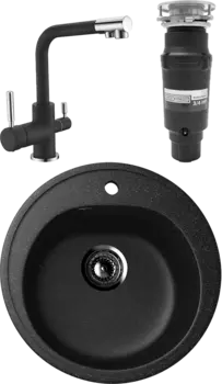 Комплект Мойка кухонная Ulgran U-101 -308 черная + Смеситель Domaci Солерно DC-3003 морион + Измельчитель Bone Crusher BC 910-SL-Slim Line MSI-677713