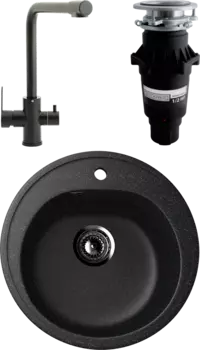 Комплект Мойка кухонная Ulgran U-101 -308 черная + Смеситель Domaci Равенна TR-01b + Измельчитель Bone Crusher BC 810-SL Slim Line MSI-677663