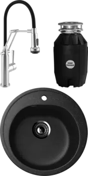 Комплект Мойка кухонная Ulgran U-101 -308 черная + Смеситель Domaci Равенна DCB 7012 сатин, с гибким изливом + Измельчитель Bone Crusher BC 810-AS MSI-677561