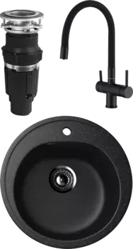 Комплект Мойка кухонная Ulgran U-101 -308 черная + Смеситель Domaci Равенна DCB 3015 черный, с гибким изливом + Измельчитель Bone Crusher BC 610-AS MSI-677512