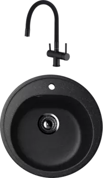 Комплект Мойка кухонная Ulgran U-101 -308 черная + Смеситель для кухни Domaci Равенна DCB 3015 черный, с гибким изливом