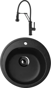 Комплект Мойка кухонная Ulgran U-101 -308 черная + Смеситель для кухни Domaci Равенна DCB 7012 черный, с гибким изливом