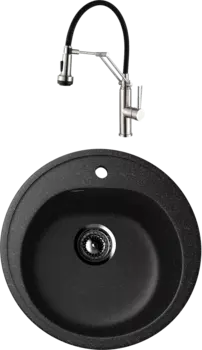 Комплект Мойка кухонная Ulgran U-101 -308 черная + Смеситель для кухни Domaci Равенна DCB 7012 сатин, с гибким изливом