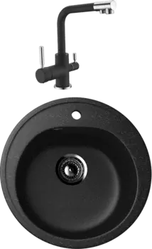 Комплект Мойка кухонная Ulgran U-101 -308 черная + Смеситель для кухни Domaci Солерно DC-3003 морион