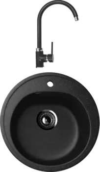 Комплект Мойка кухонная Ulgran U-101 -308 черная + Смеситель для кухни Domaci Солерно DC-3004 морион