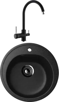 Комплект Мойка кухонная Ulgran U-101 -308 черная + Смеситель для кухни Domaci Солерно DC-3007 морион