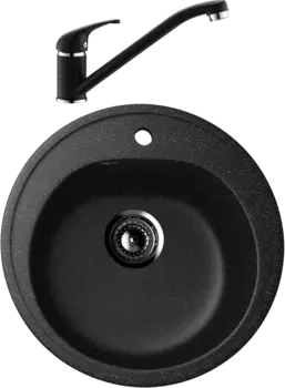 Комплект Мойка кухонная Ulgran U-101 -308 черная + Смеситель для кухни Domaci Солерно DC-3009 морион