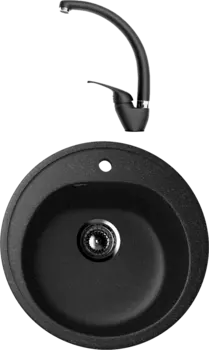 Комплект Мойка кухонная Ulgran U-101 -308 черная + Смеситель для кухни Domaci Солерно DC-3013 морион