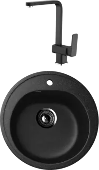 Комплект Мойка кухонная Ulgran U-101 -308 черная + Смеситель для кухни Domaci Солерно DC-3014 морион