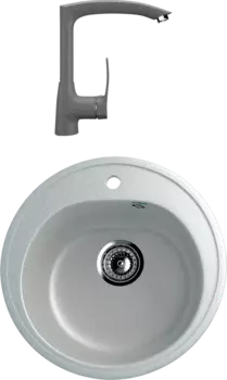 Комплект Мойка кухонная Ulgran U-101 -310 серая + Смеситель U-005 -309 темно-серый