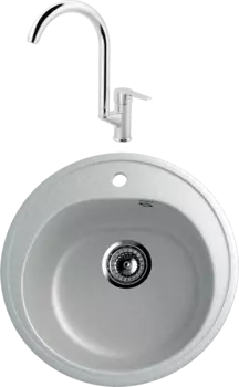 Комплект Мойка кухонная Ulgran U-101 -310 серая + Смеситель MEGA Snow MG-SH03 хром