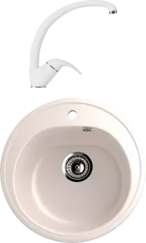 Комплект Мойка кухонная Ulgran U-101 -331 белая + Смеситель Polygran Высокий 660687 белый хлопок