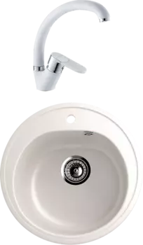 Комплект Мойка кухонная Ulgran U-101 -341 ультра-белая + Смеситель Potato P223-7 P59223-7 белый