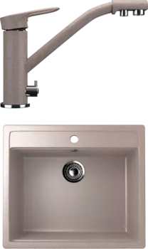 Комплект Мойка кухонная Ulgran U-104 -302 песочная + Смеситель для кухни Ulgran U-010 -302 песочный