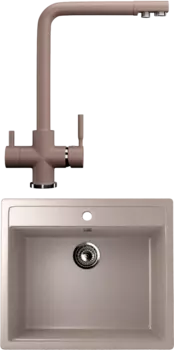 Комплект Мойка кухонная Ulgran U-104 -302 песочная + Смеситель для кухни Ulgran U-016 -302 песочный