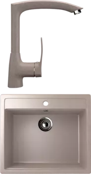 Комплект Мойка кухонная Ulgran U-104 -302 песочная + Смеситель для кухни Ulgran U-005 -302 песочный